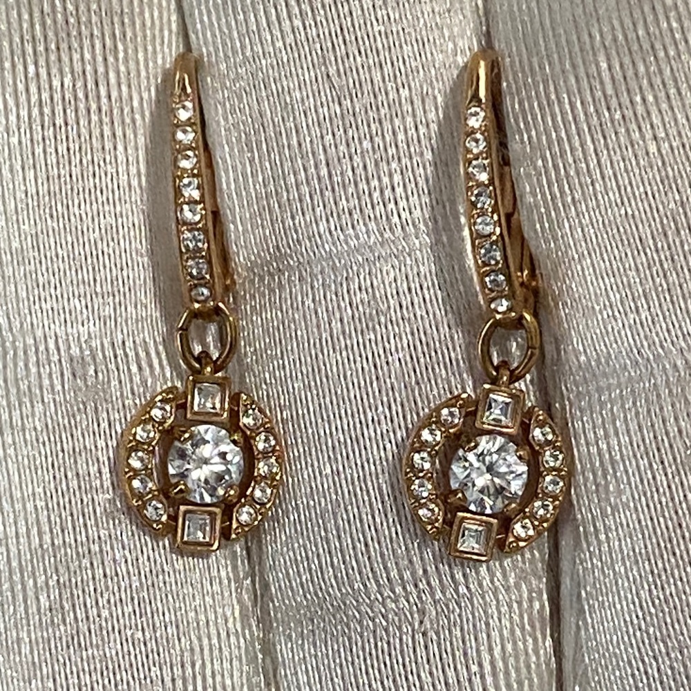 Swarovski Gold Plated Crystal Drop Lever Back Earrings - Picture 13 of 13